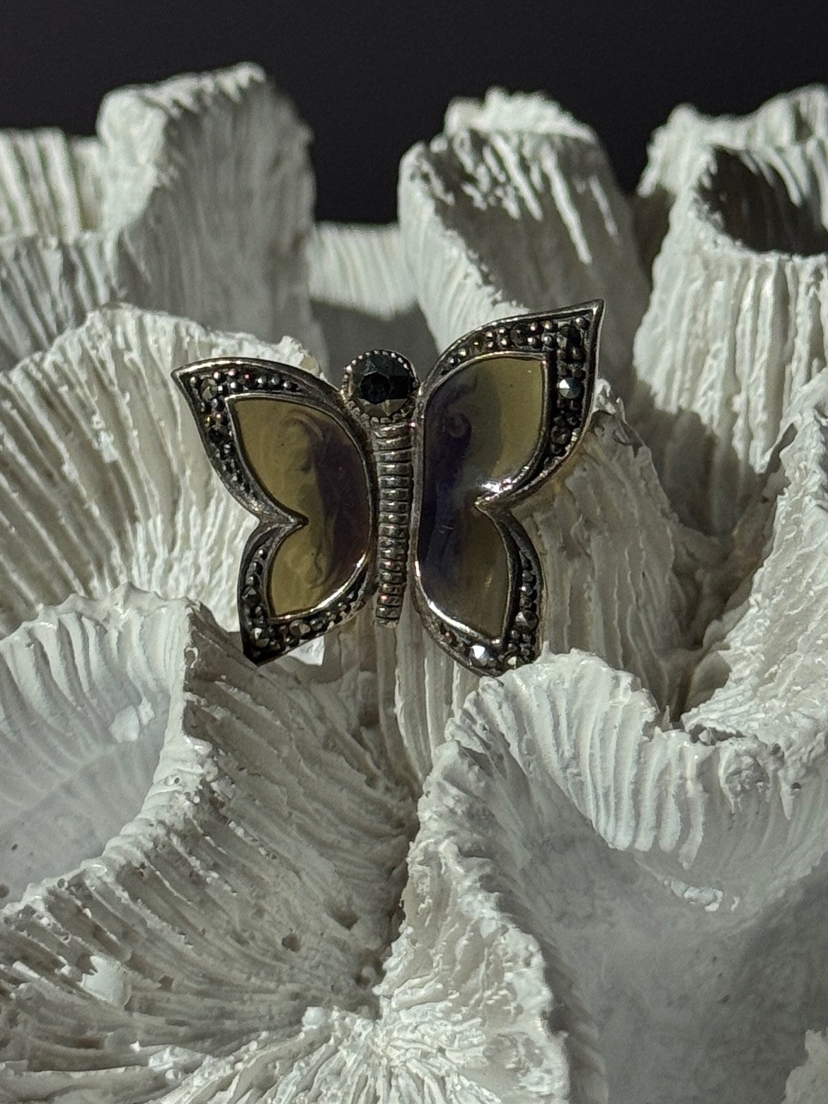 925 Sterling Silver Enamel Marcasite Butterfly Pendant