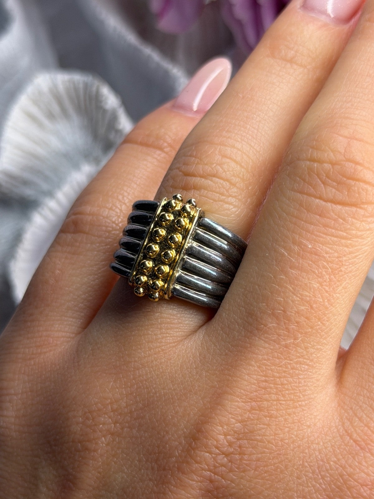Italy Milor 925 Sterling Silver Gold Plated Part Ring Size 7