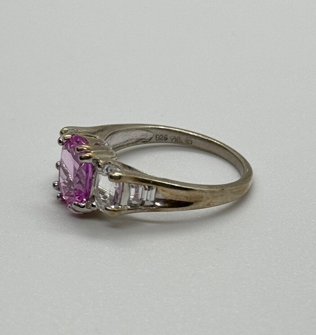 925 Sterling Silver Pink & White Spinel Ring Size 6