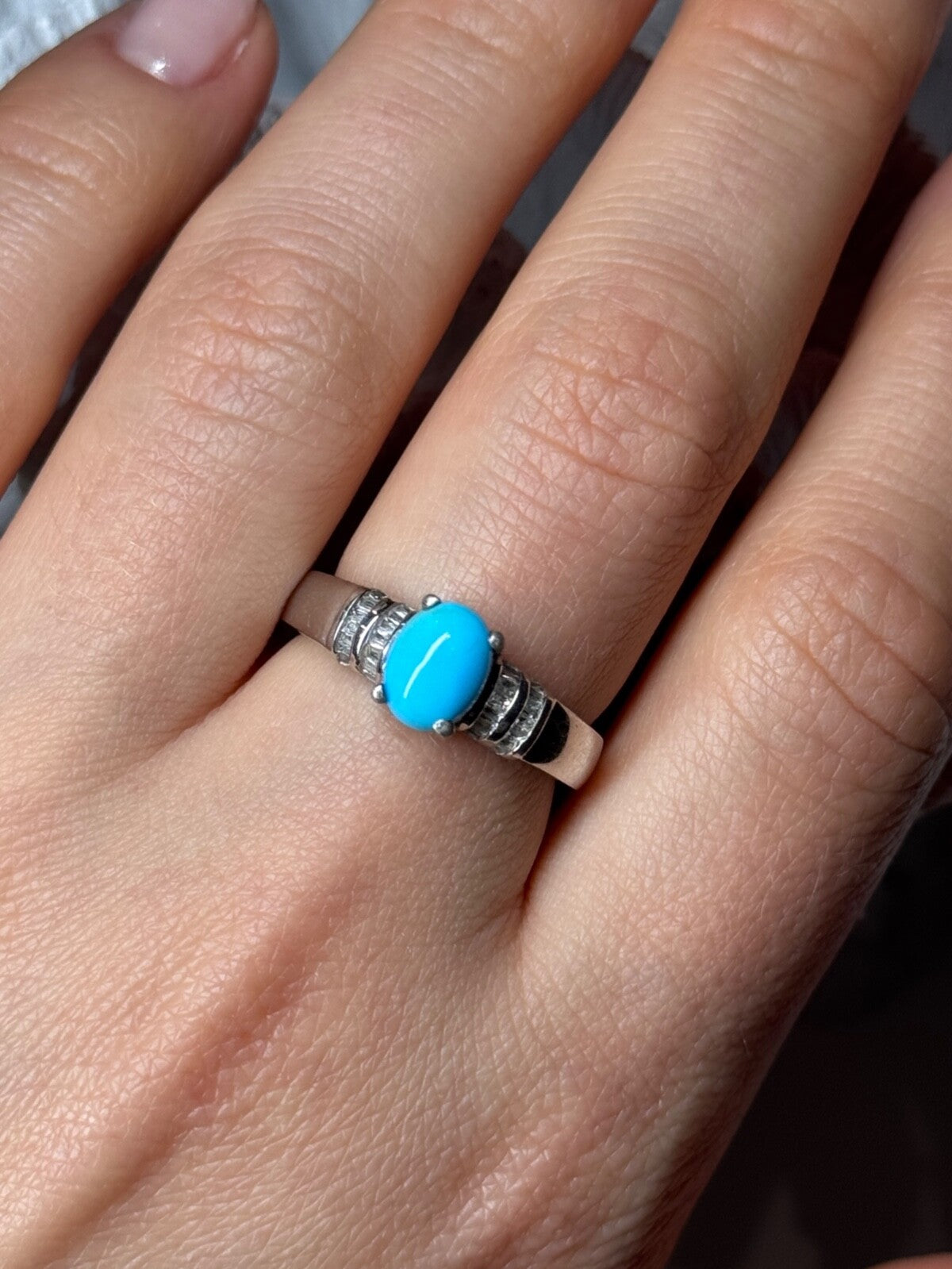 925 Sterling Silver Larimar & Beryl Ring Size 7.5