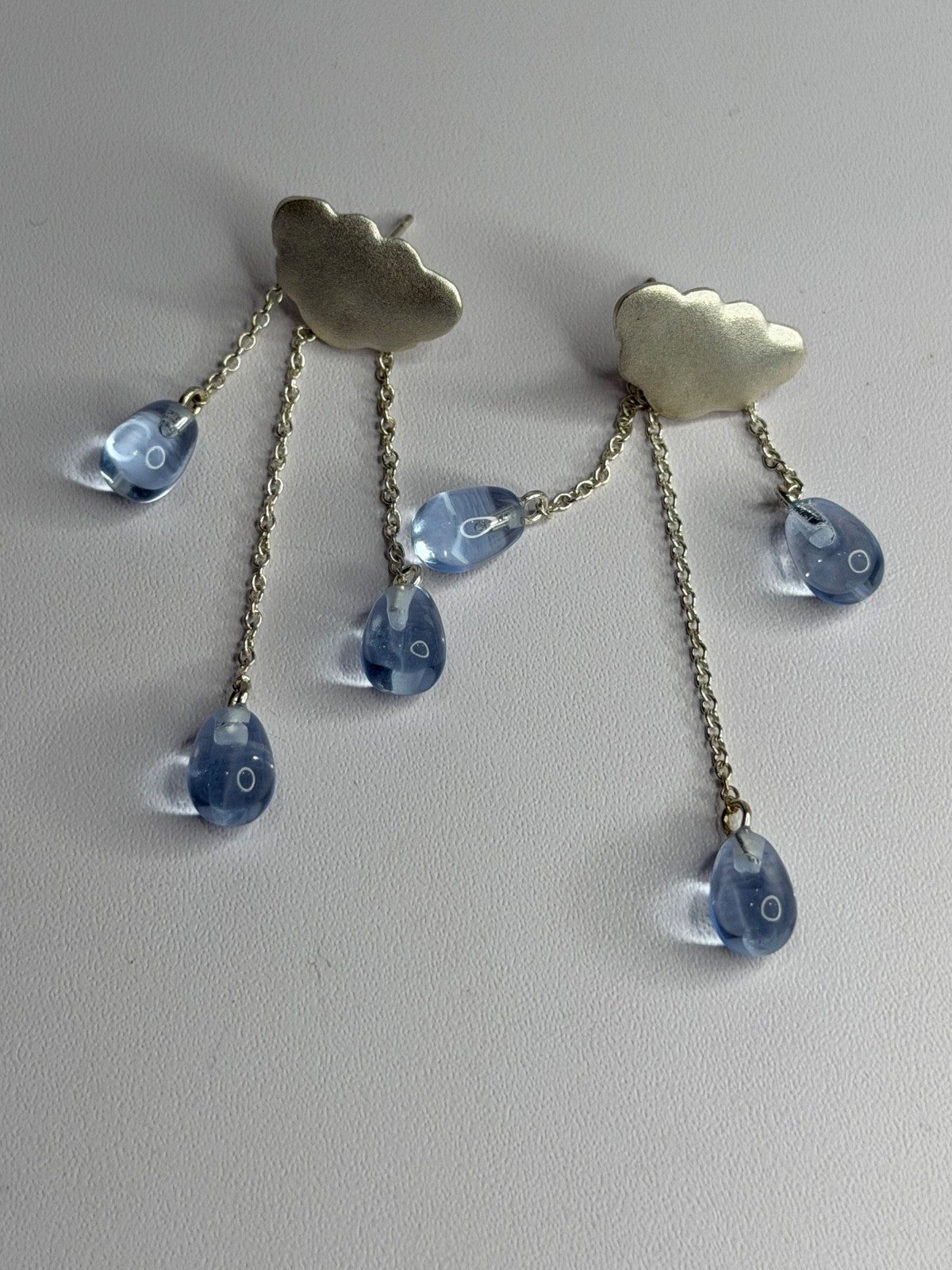 Cloud Tassel Raindrops 925 Sterling Silver Blue Crystal Earrings