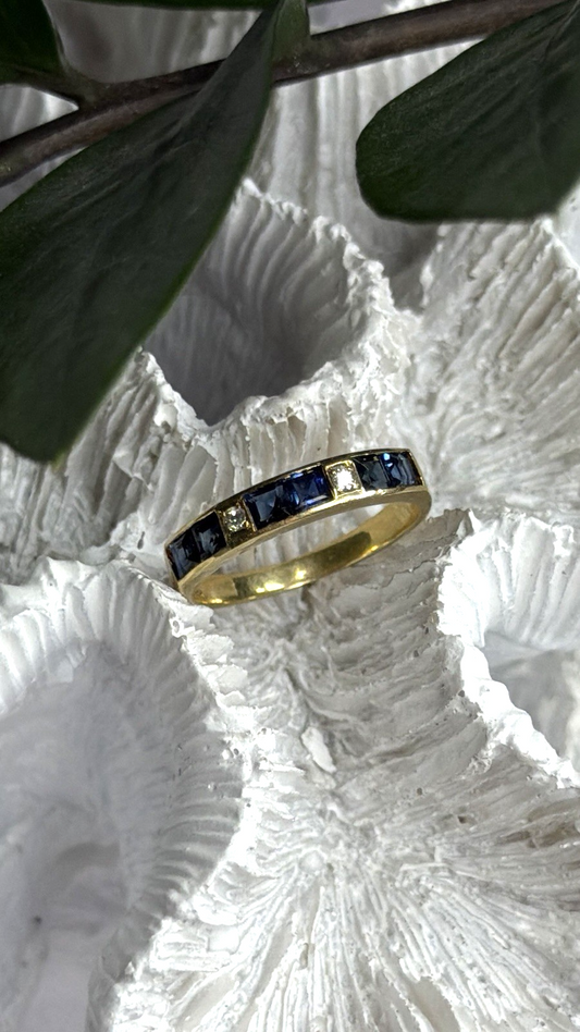 14K Yellow Gold Sapphire 0.33 CTW & Diamond 0.02 CTW Band Ring Size 6