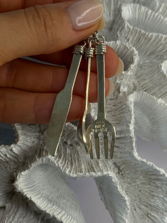 Vintage 925 Sterling Silver Spoon Knife Fork Pendant Length 2.70 Inch