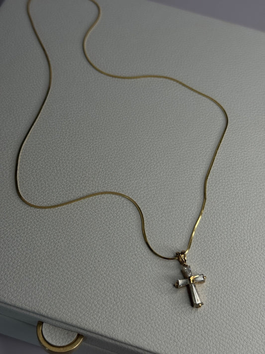 925 Sterling Silver Gold Plated White Topaz Cross Necklace