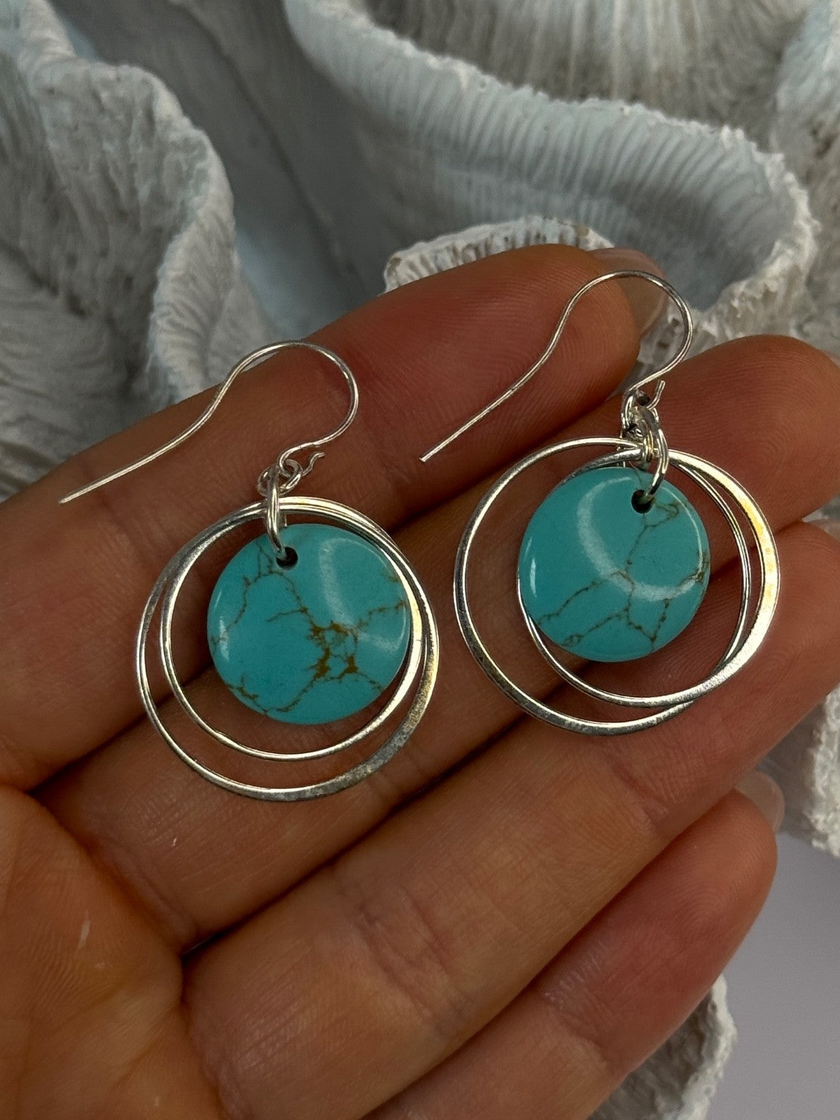 925 Sterling Silver Turquoise Earrings Length 1.60 Inch