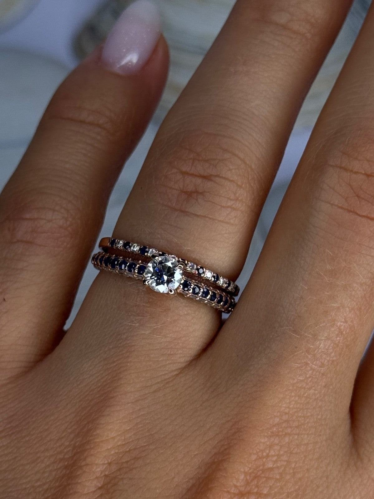 14K Rose Gold Sapphire & Diamond Set of Rings Size 7