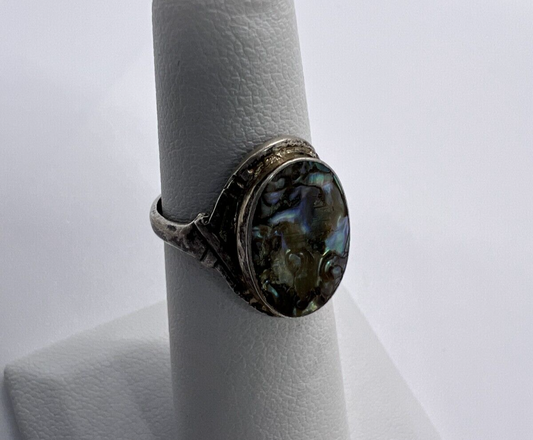Vintage 925 Sterling Silver & Abalone Shell Ring Size 4.5