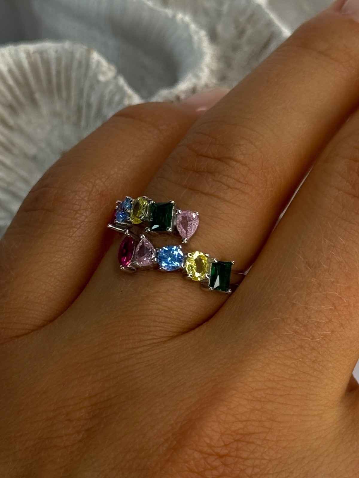 925 Sterling Silver Ring Multicolor CZ Size 7 Sizable