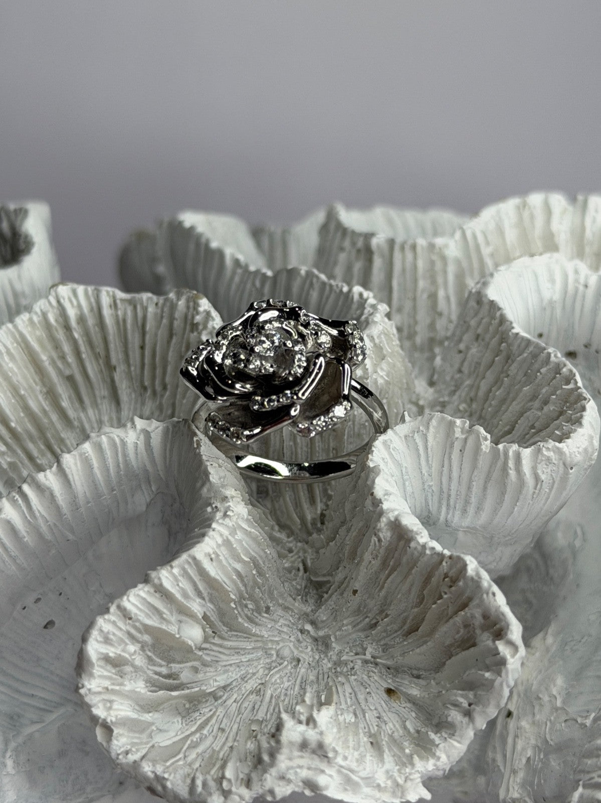 925 Sterling Silver Flower Cz Ring Size 7