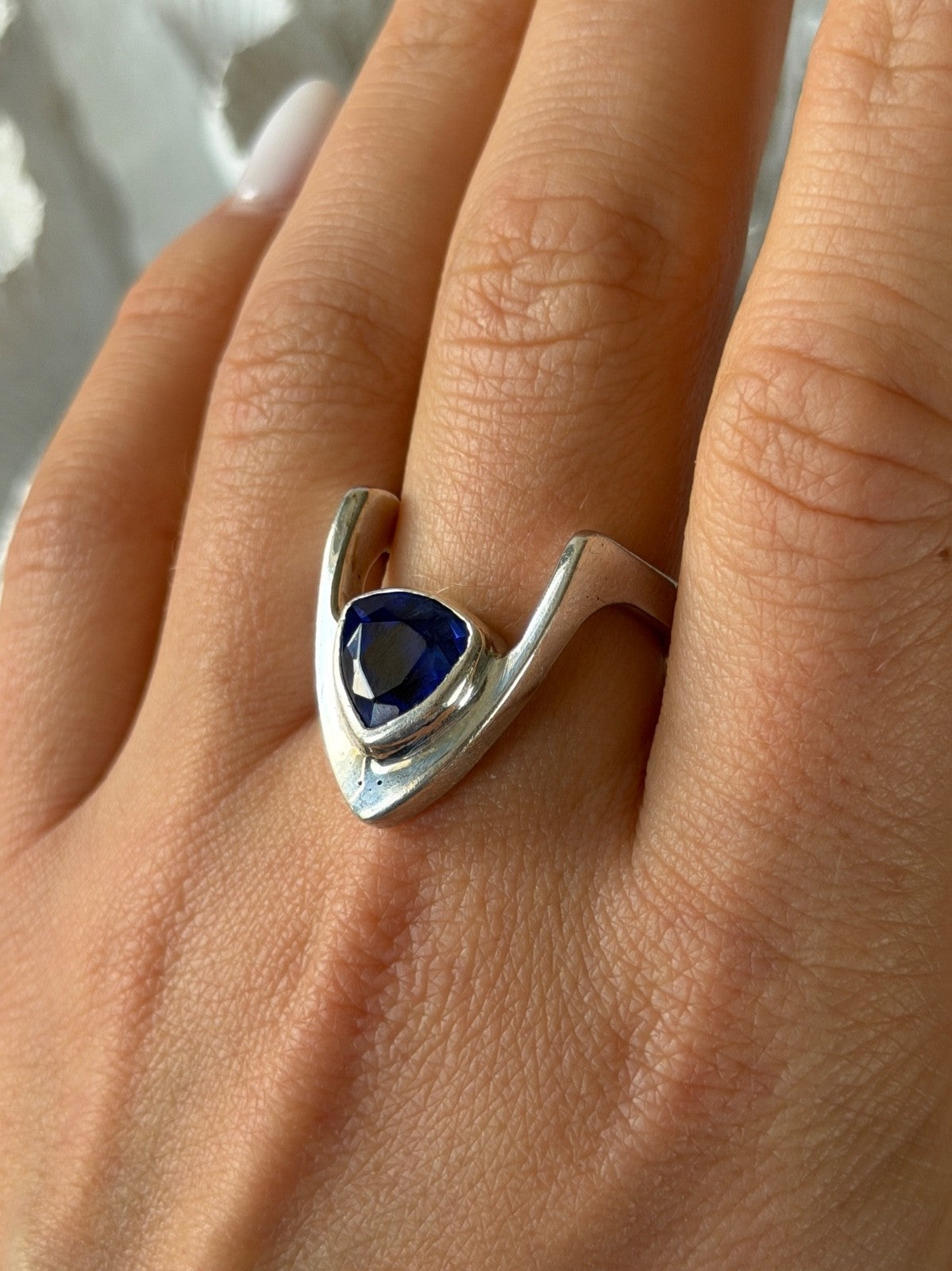 Handmade Custom 925 Sterling Silver Sapphire Ring Size 7.5