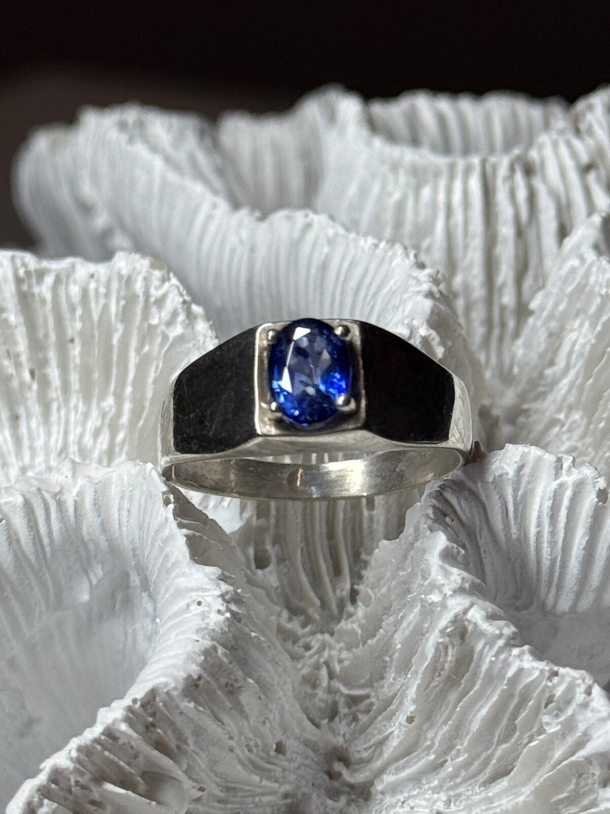 Men'S 925 Sterling Silver Sapphire Ring Size 8.5
