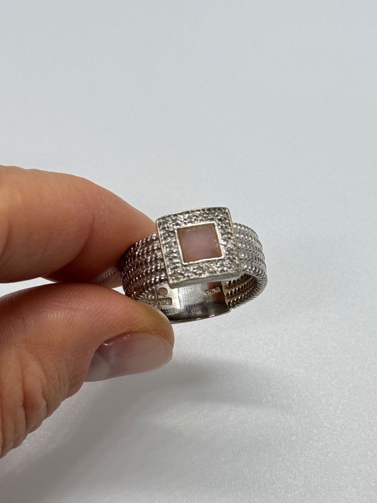 925 Sterling Silver Morganite & Goshenite Ring Size 7