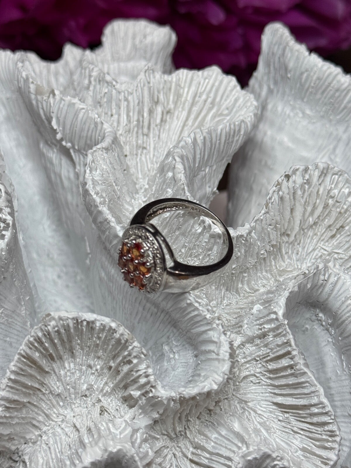 925 Sterling Silver Orange Citrine Ring Size 7.5