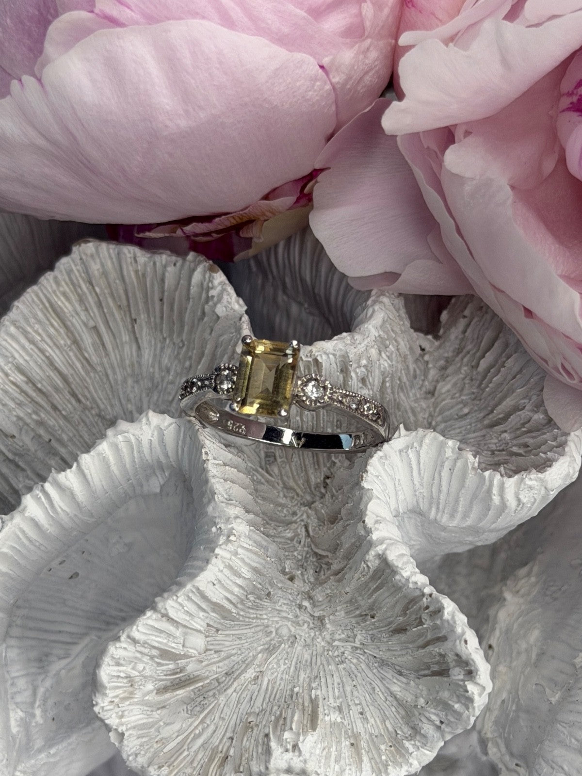 925 Sterling Silver Citrine & Beryl Ring Size 10