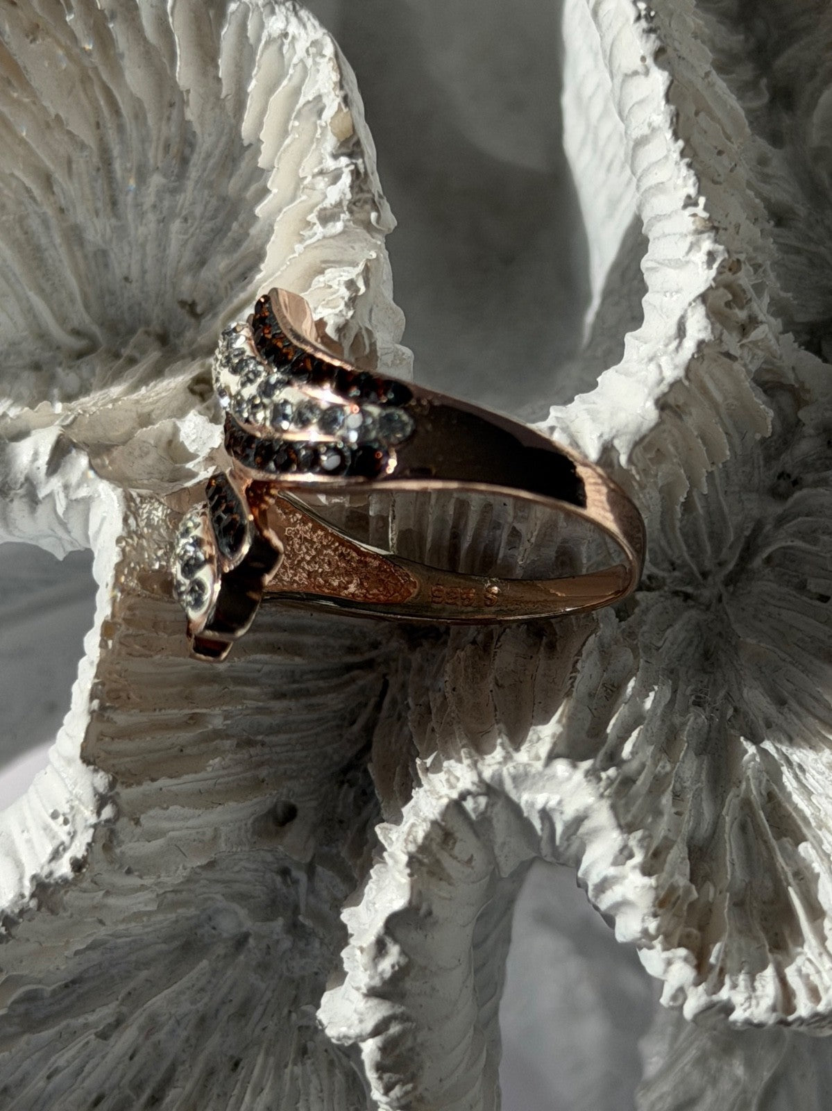 925 Sterling Silver Rose Gold Plated Cz Ring Size 7