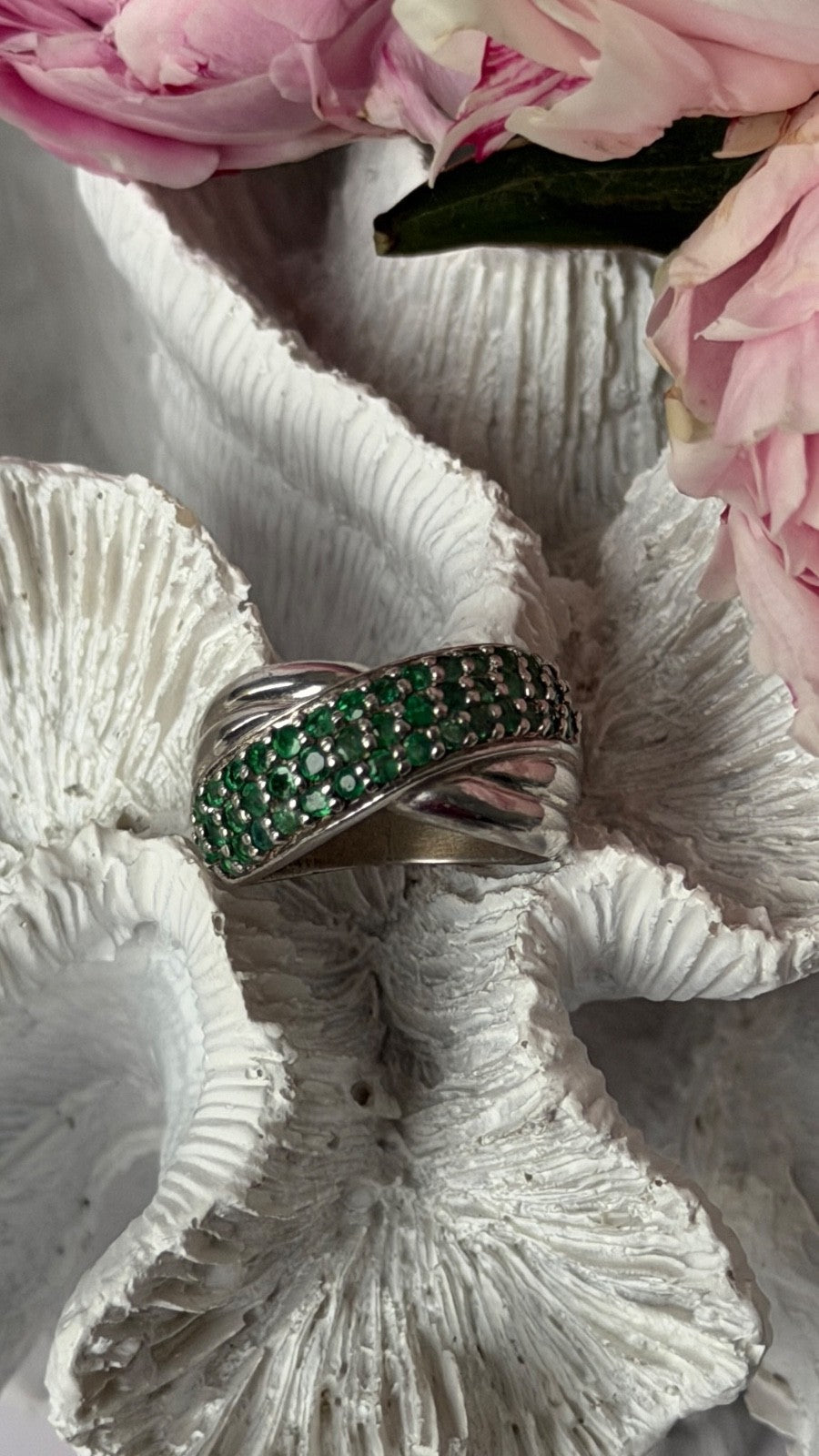 925 Sterling Silver Emerald Ring Size 7
