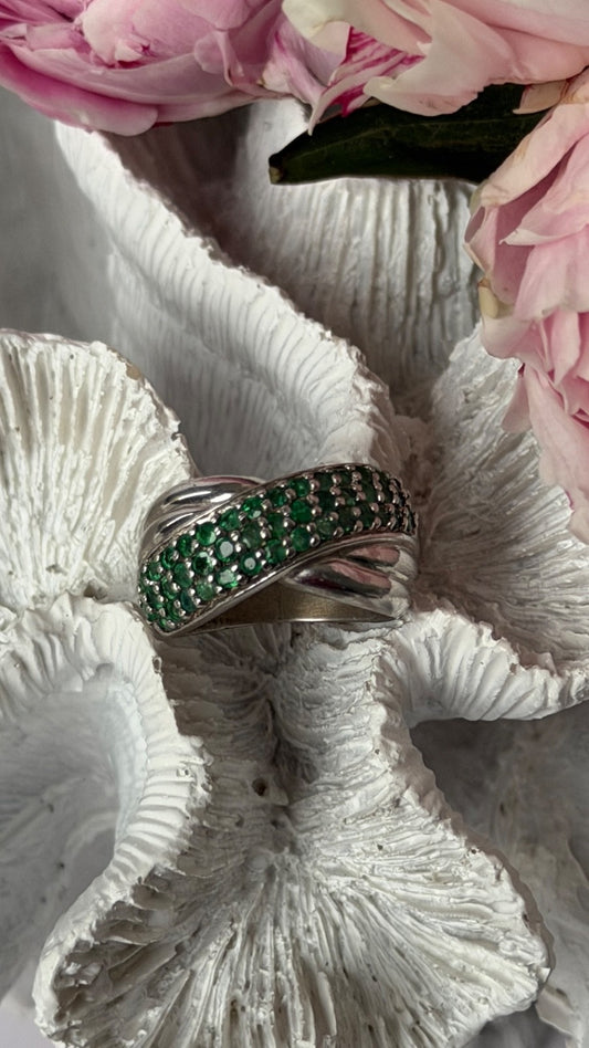 925 Sterling Silver Emerald Ring Size 7