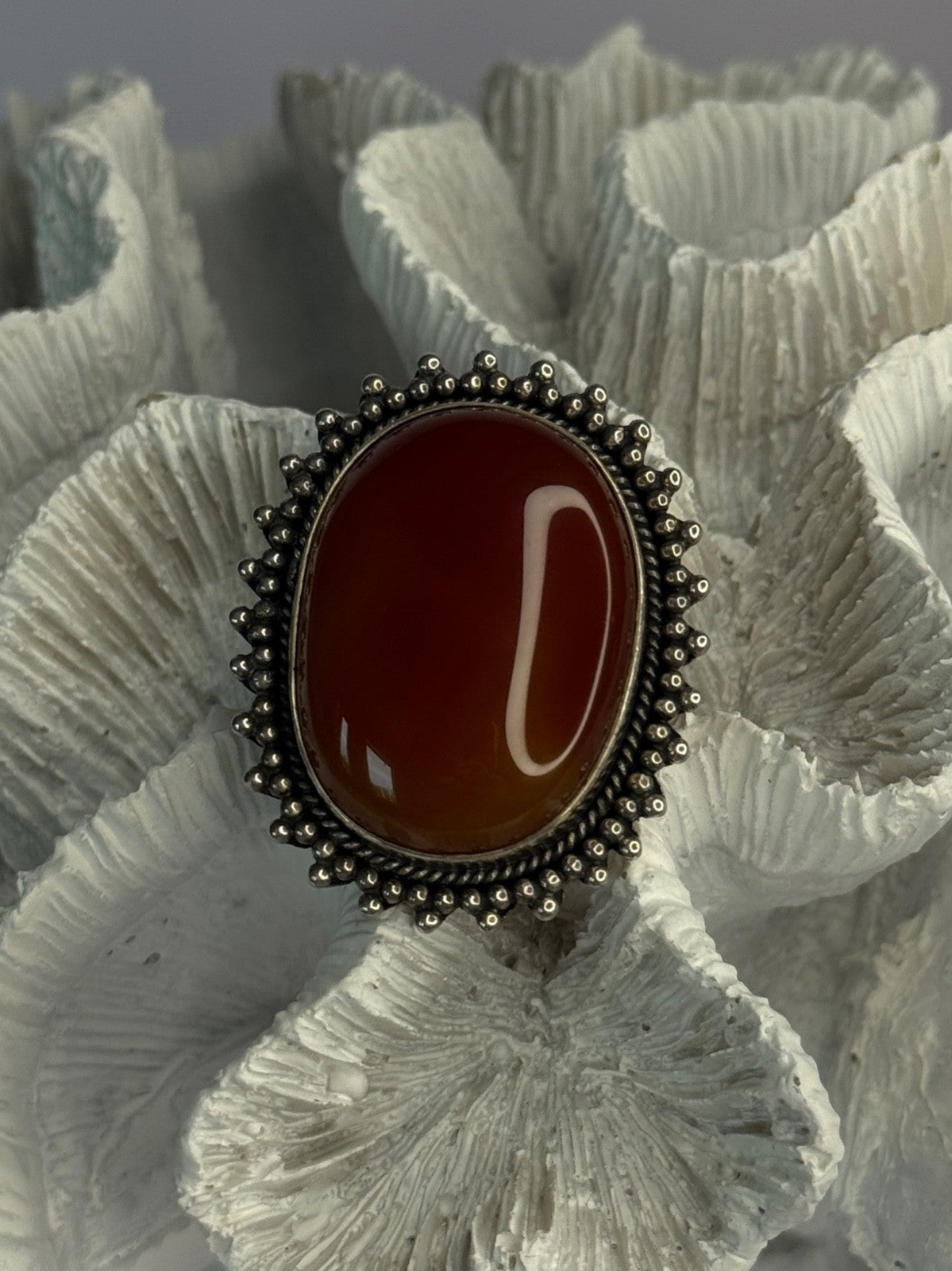 Vintage 925 Sterling Silver Carnelian Ring Size 6