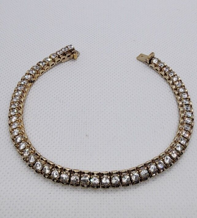 925 Sterling Silver Vermeil Quartz Tennis Bracelet Size 7.5 IN