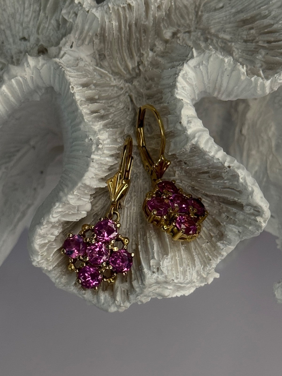 925 Sterling Silver Gold Plated Pink Topaz Earrings Length 1.1 Inch