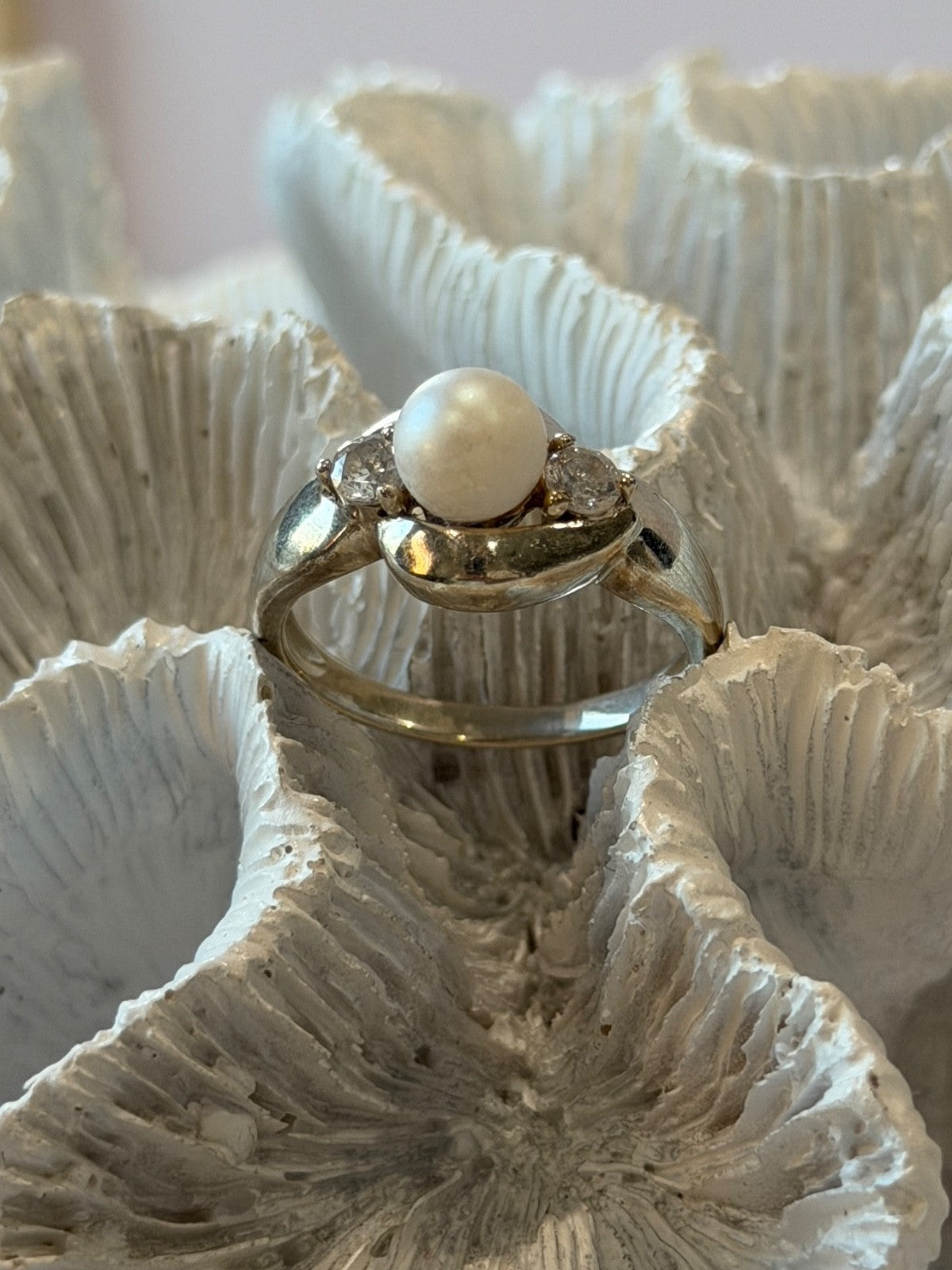925 Sterling Silver Pearl & Cz Ring Size 8.5