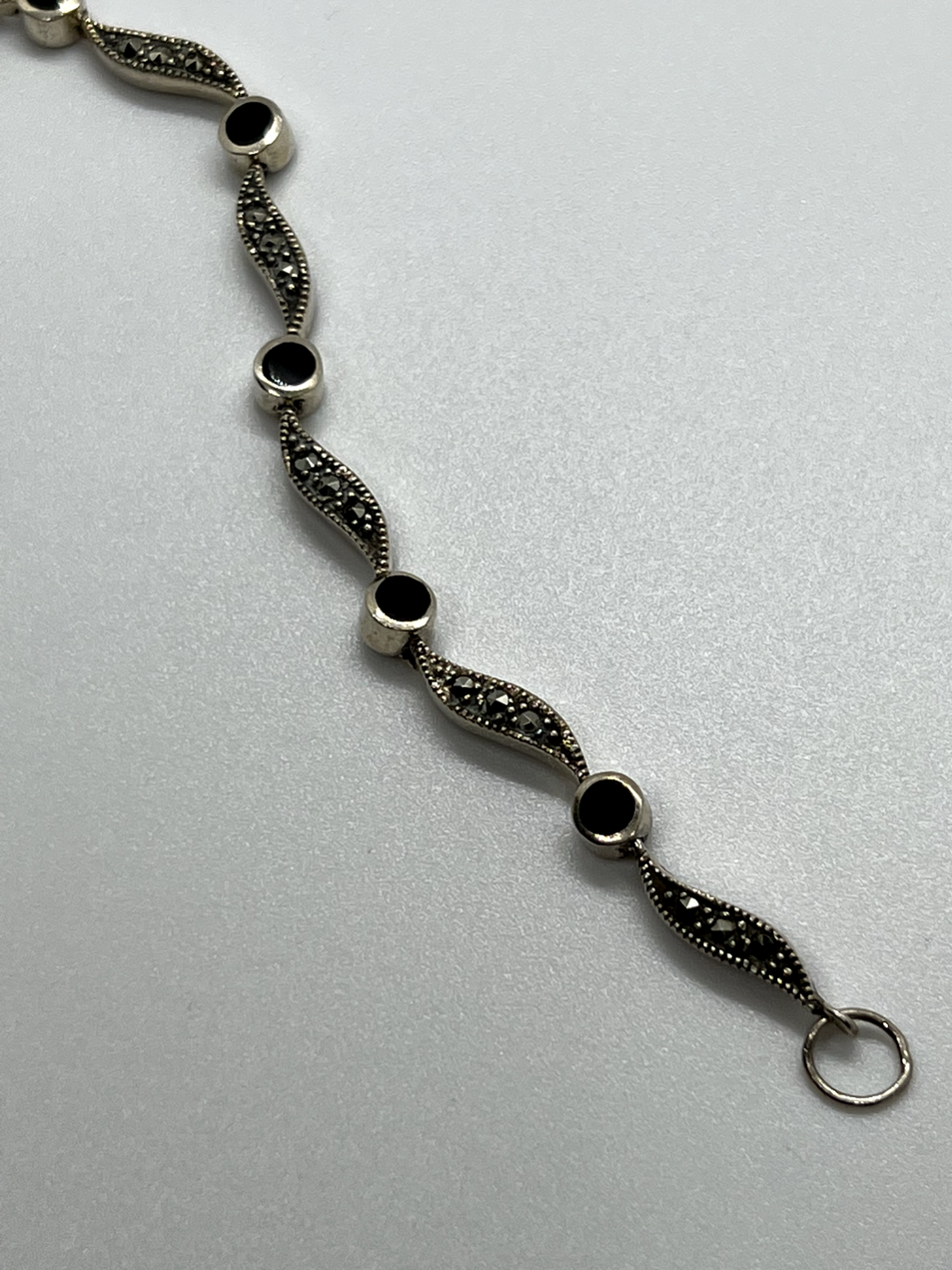 925 Sterling Silver Agate & Marcasite Bracelet