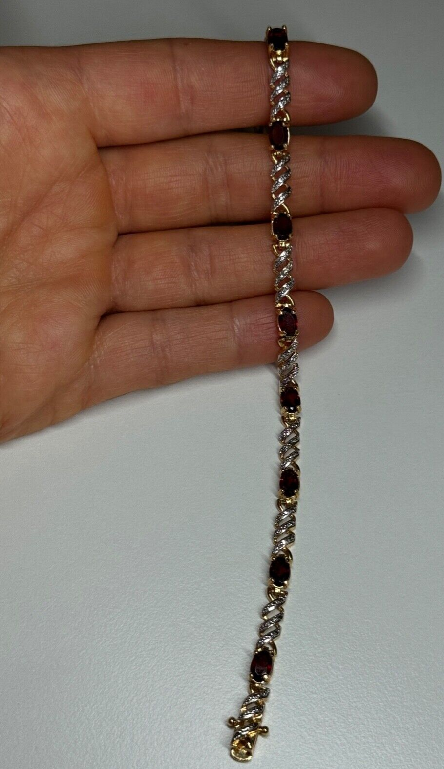 925 Sterling Silver Gold Plated Garnet Bracelet