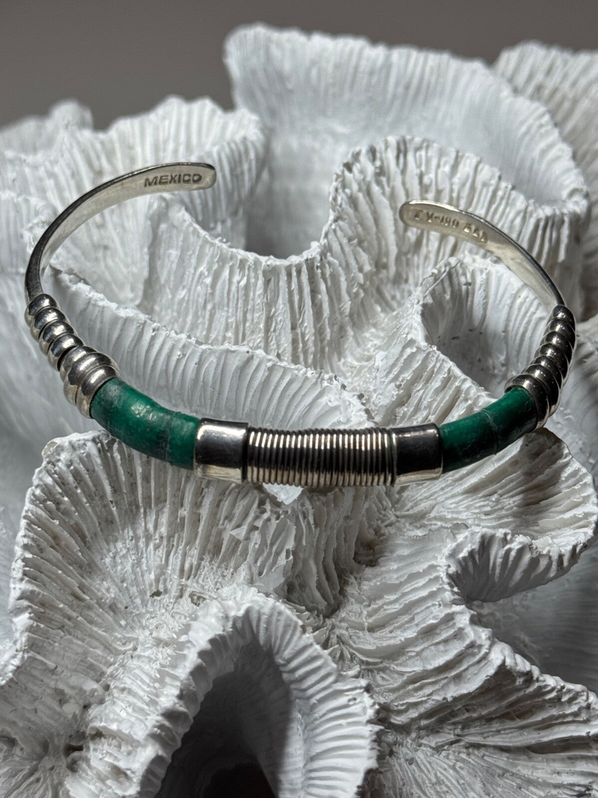 Vintage 925 Sterling Silver Malachite Bracelet