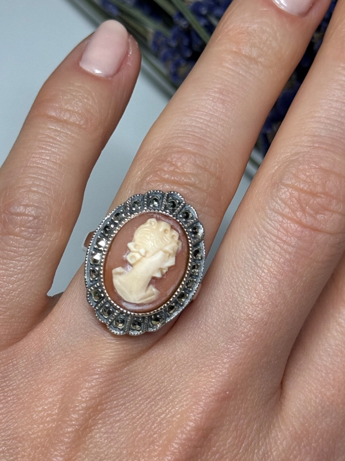 Vintage Cameo 925 Sterling Silver Ring Size 5