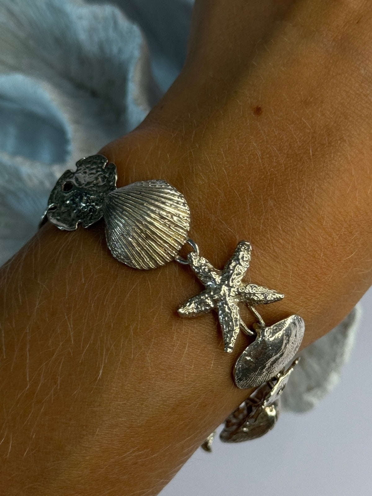 Summer Ocean Shell Star 925 Sterling Silver Bracelet Length 7