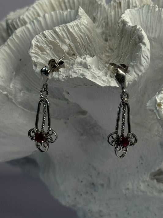 925 Sterling Silver Ruby Earrings Length 1.20 Inch
