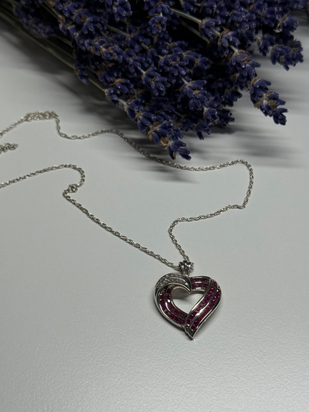 925 Sterling Silver Necklace Pink & White Spinel