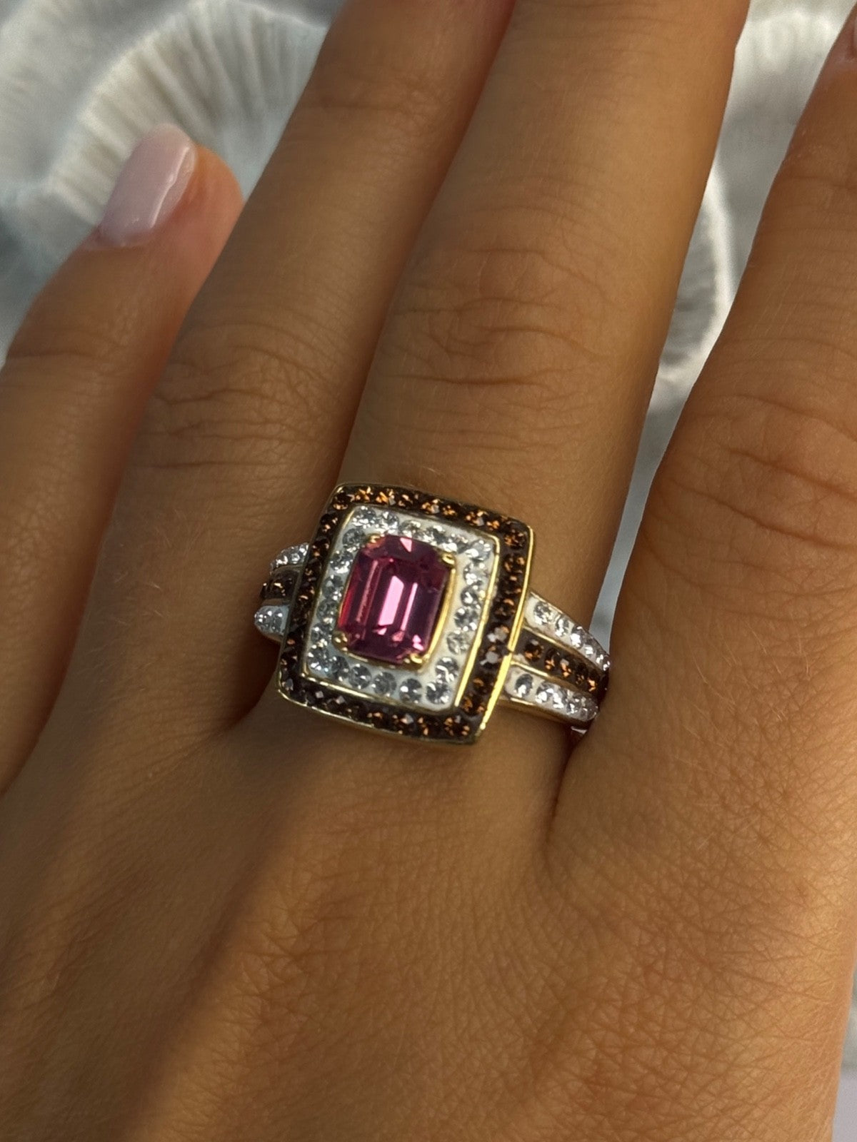 Seta 925 Sterling Silver Gold Plated Spinel Ring Size 10
