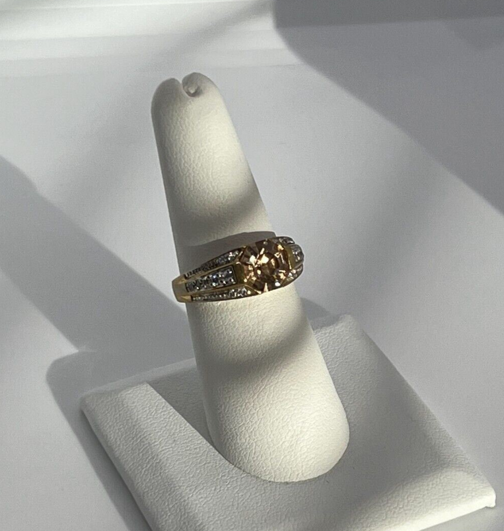 925 Sterling Silver Gold Plated Citrine & CZ Ring Size 6.5