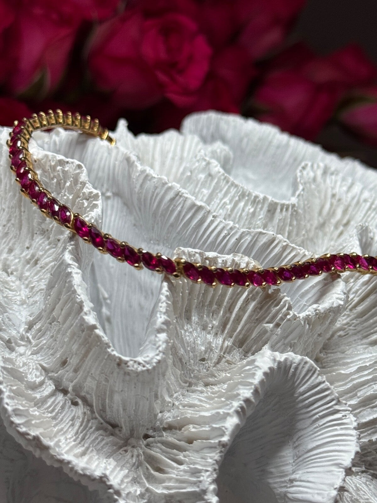 925 Sterling Silver Gold Plated Ruby Bracelet Length 7.5