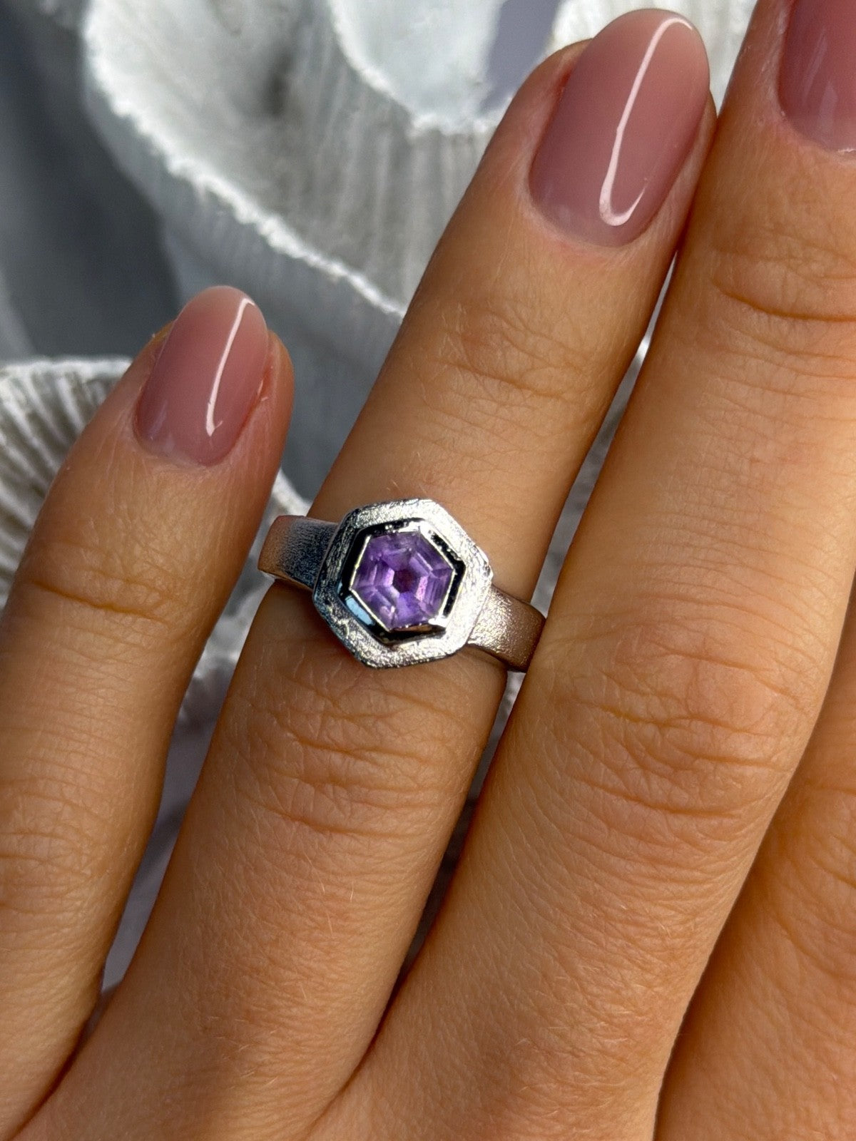 925 Sterling Silver Amethyst Ring Size 5.5