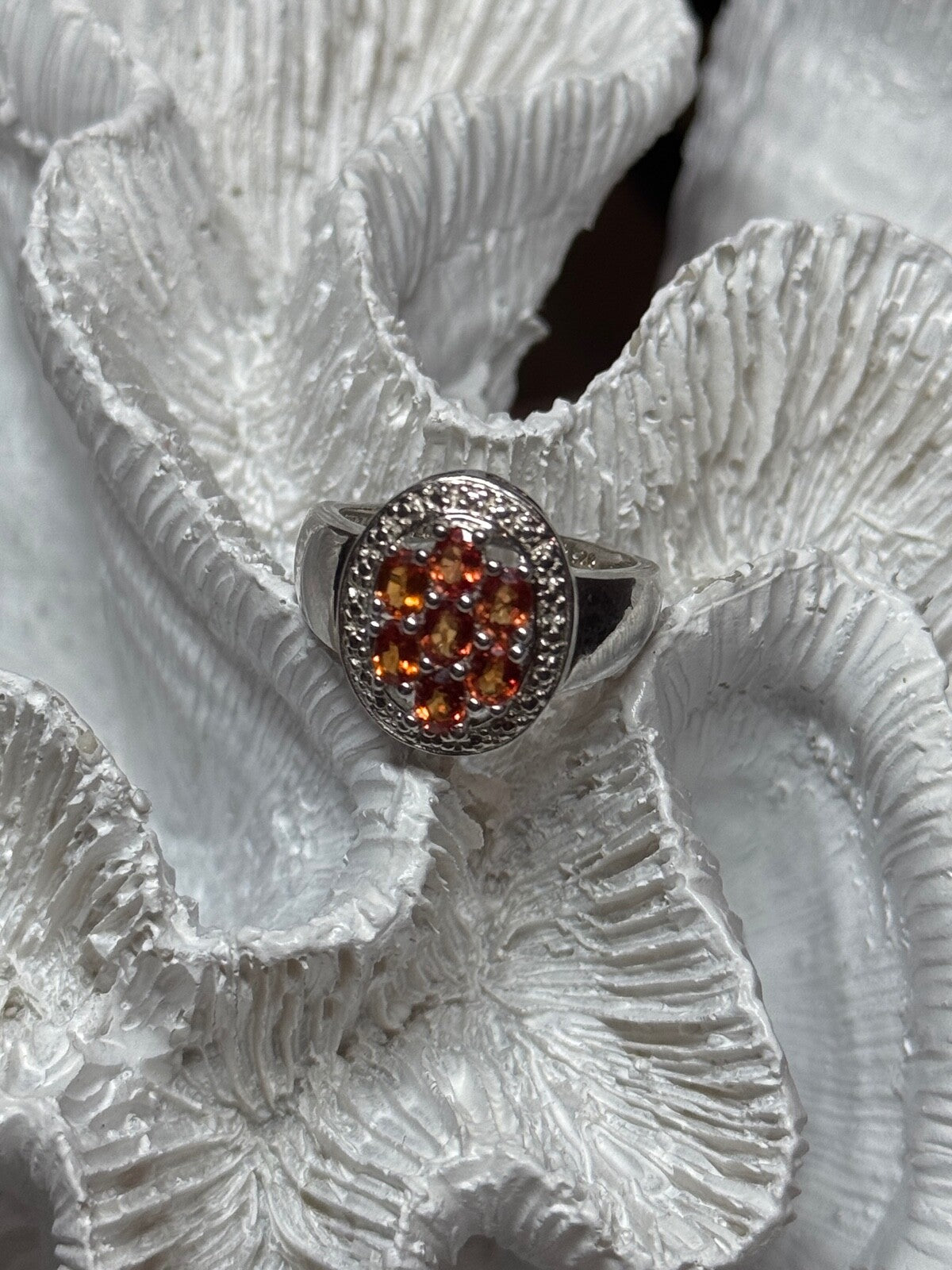 925 Sterling Silver Orange Citrine Ring Size 7.5