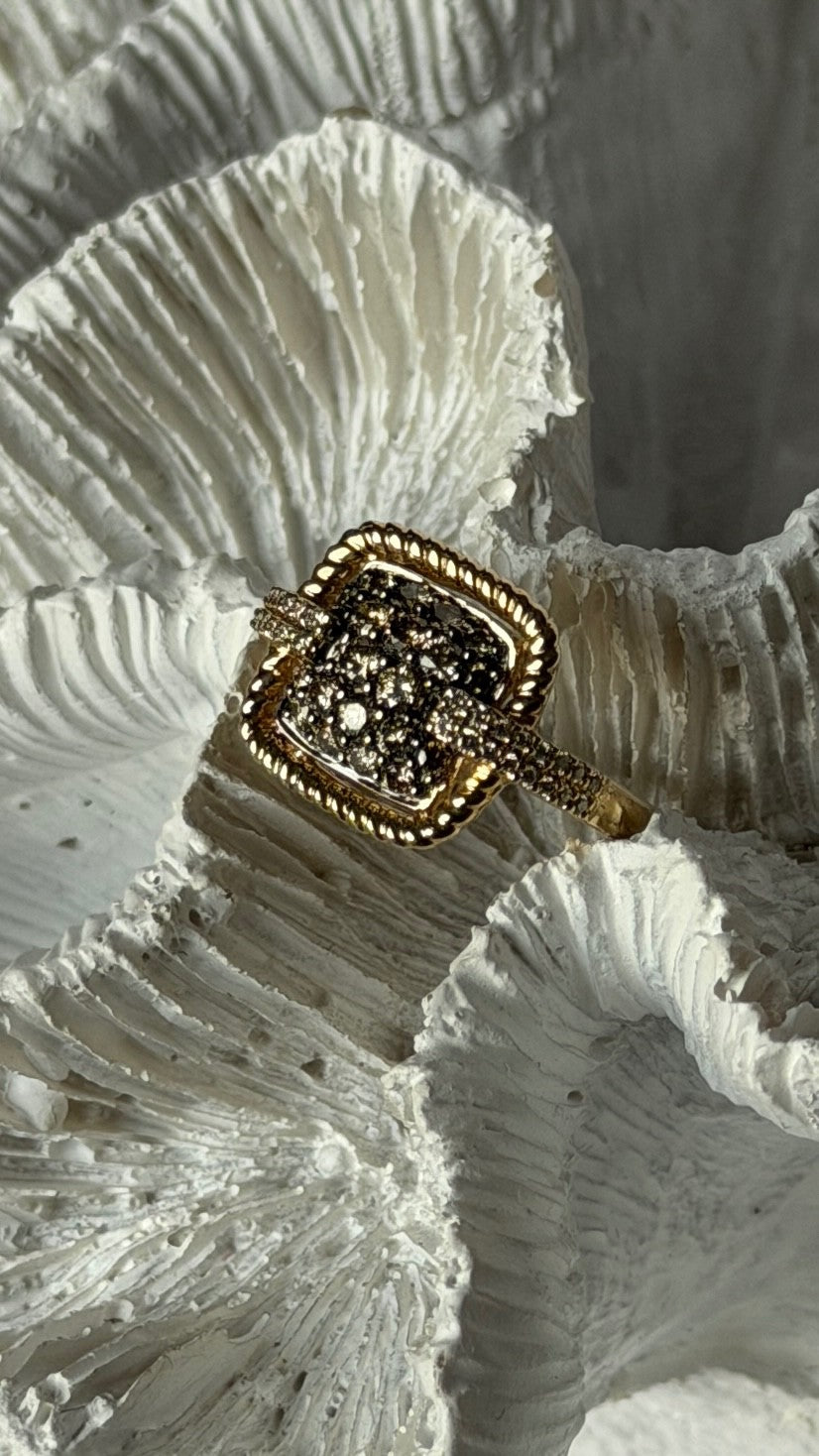 14K Yellow Gold Chocolate 1 ct & White 0.12 ct Diamond Ring Size 5.5