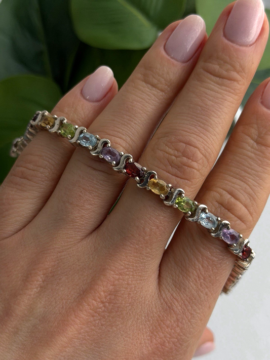 925 Sterling Silver Amethyst Citrine Garnet Topaz Peridot Bracelet 7.5