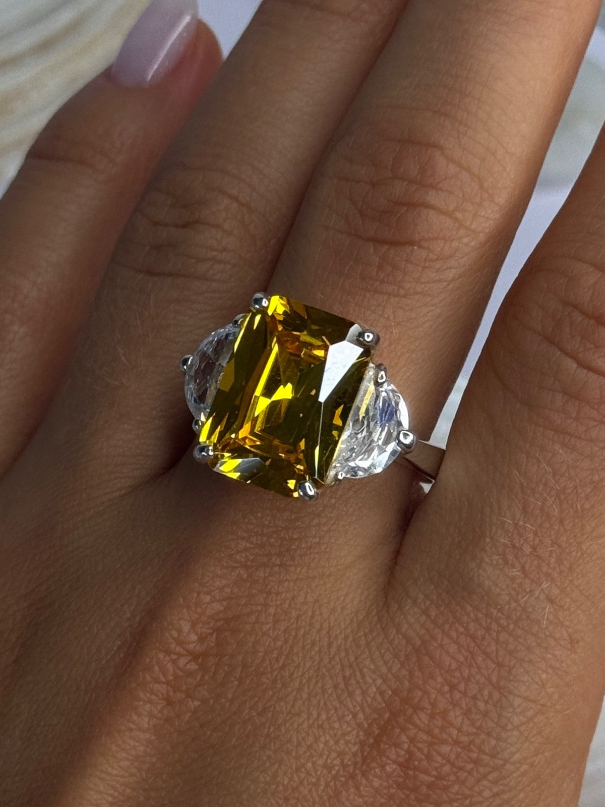 925 Sterling Silver Citrine & Beryl Ring Size 11