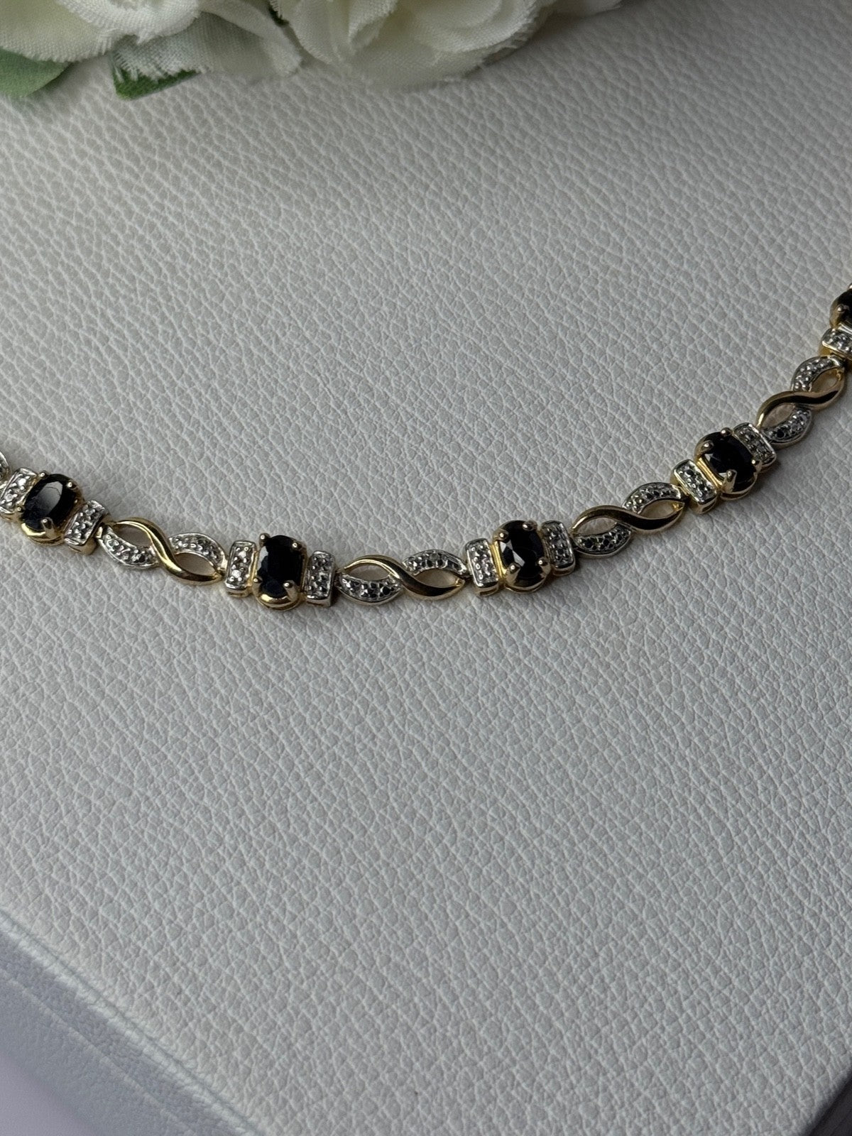 925 Sterling Silver Gold Plated Sapphire Bracelet Length 8.5 Inch