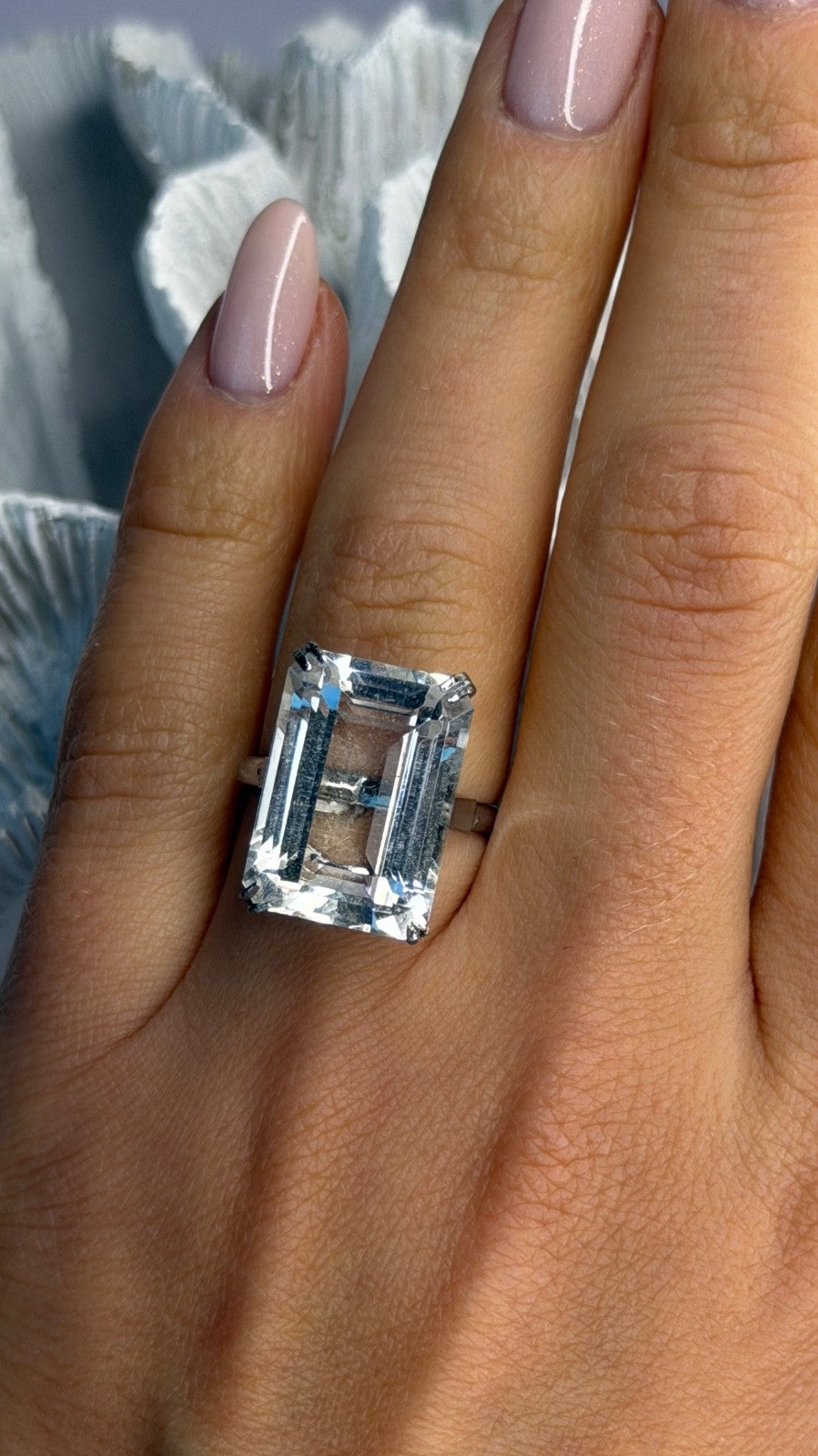 925 Sterling Silver White Tourmaline Ring  (Adjustable)