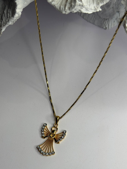 925 Sterling Silver Gold Plated Angel Cz Necklace