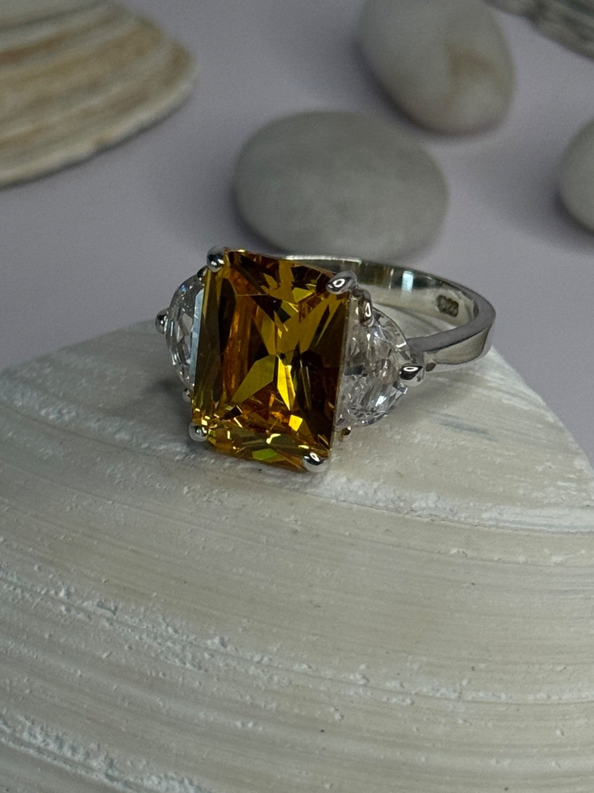925 Sterling Silver Citrine & Beryl Ring Size 11