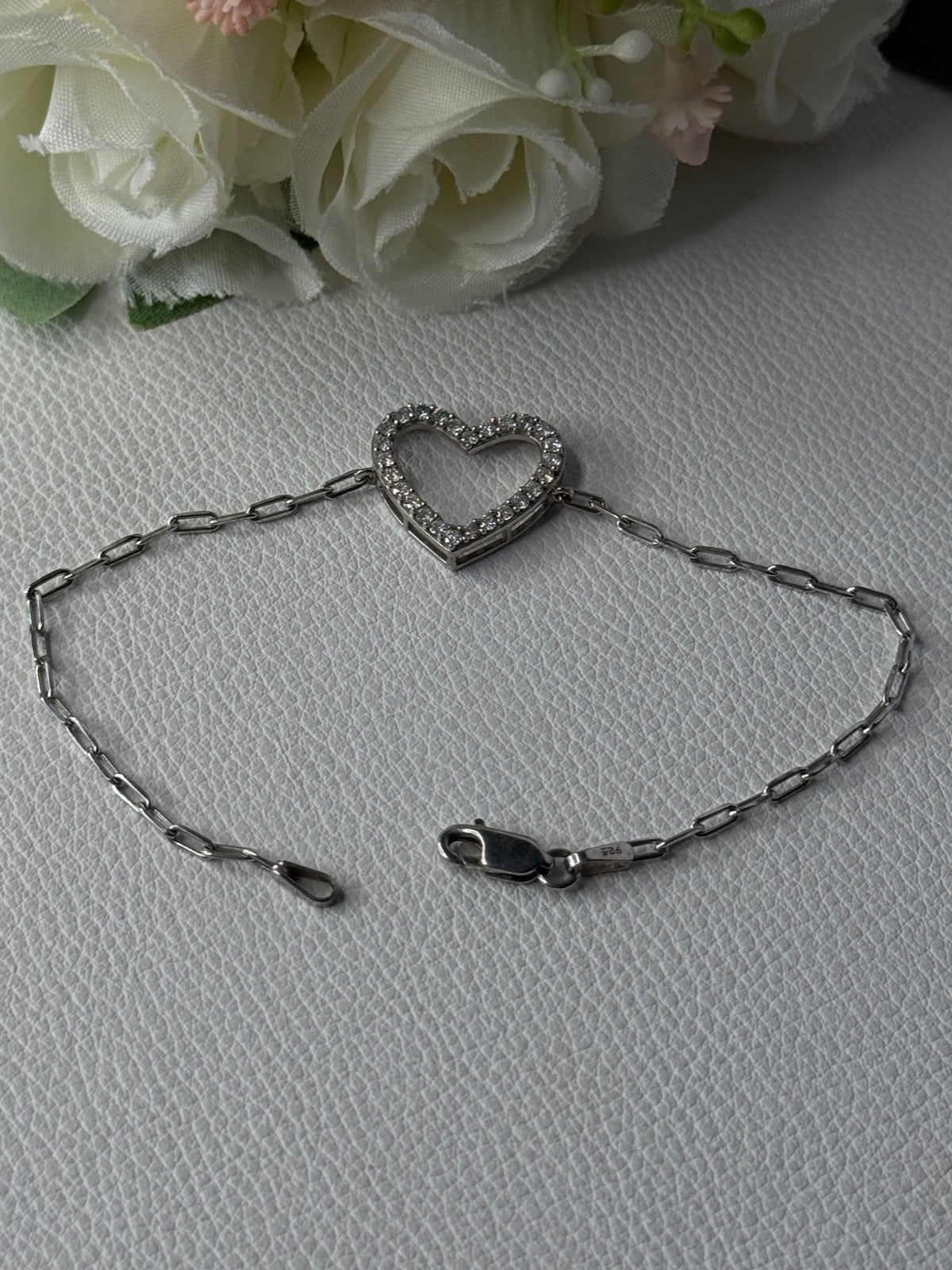 Sjd Acpl 925 Sterling Silver White Topaz Heart Bracelet Length 7.5 Inch