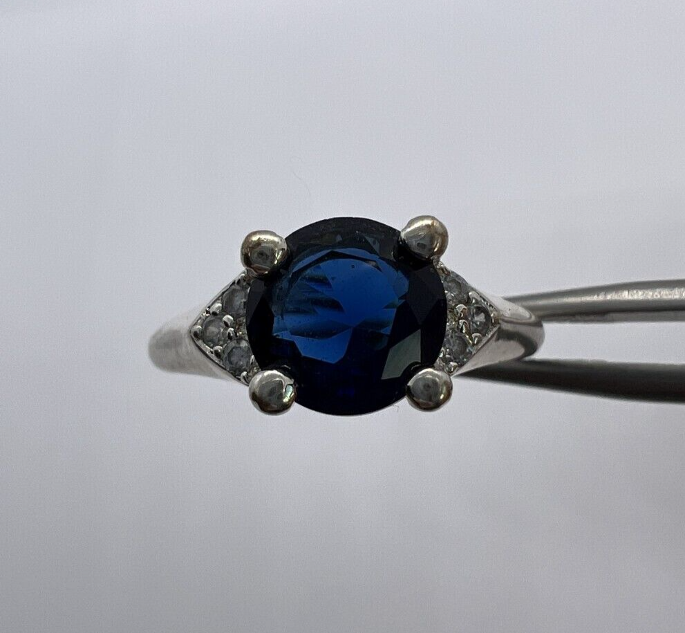 925 Sterling Silver Sapphire & Goshenite Ring – Size 7 Elegant Jewelry