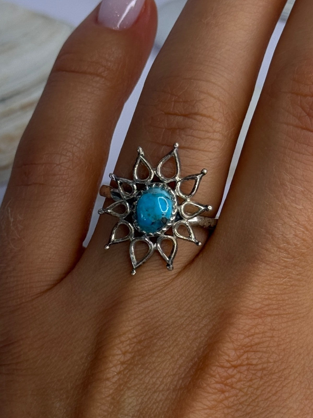 925 Sterling Silver Turquoise Ring Size 8