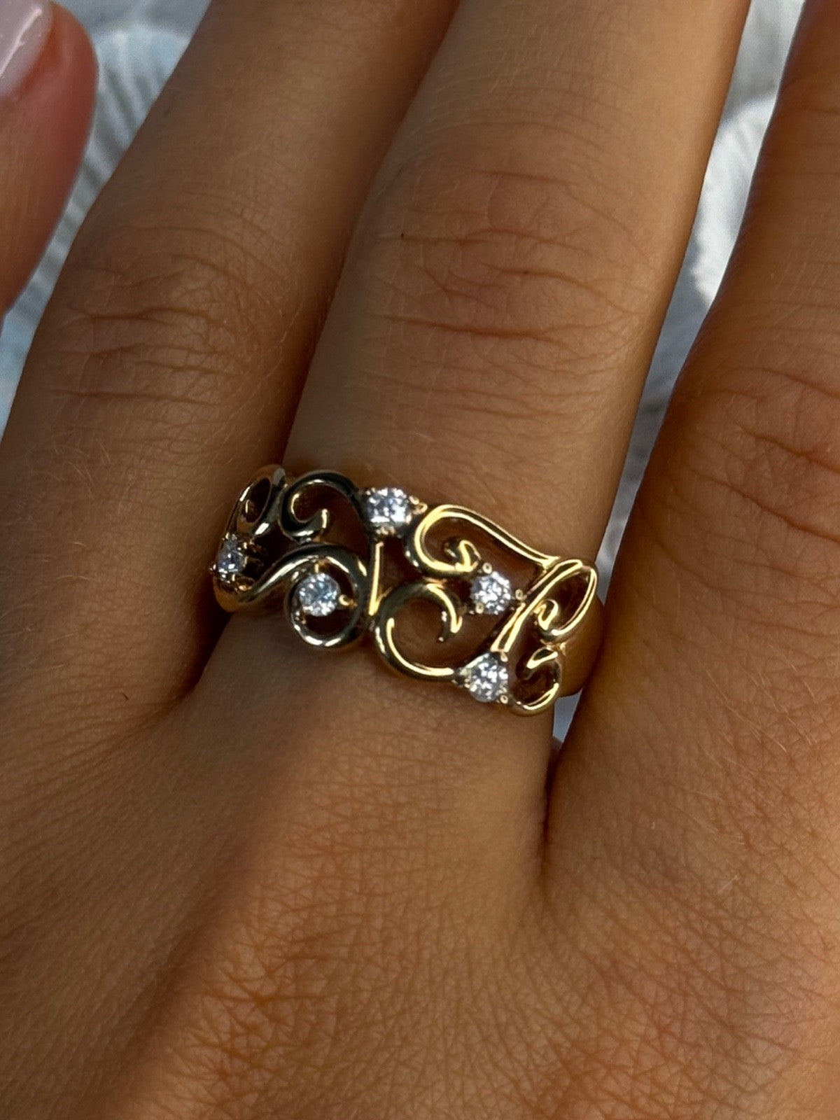 925 Sterling Silver Gold Plated White Topaz Ring Size 8.5