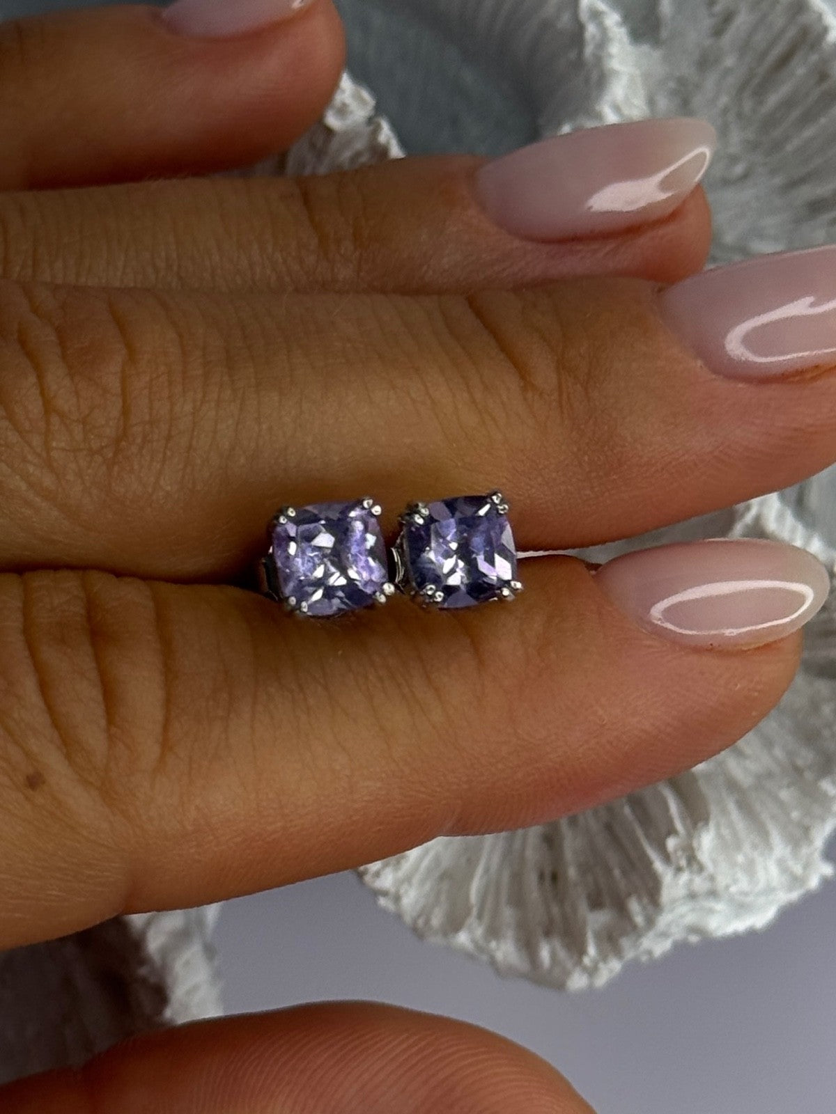 925 Sterling Silver Amethyst Earrings Length 0.25 Inch