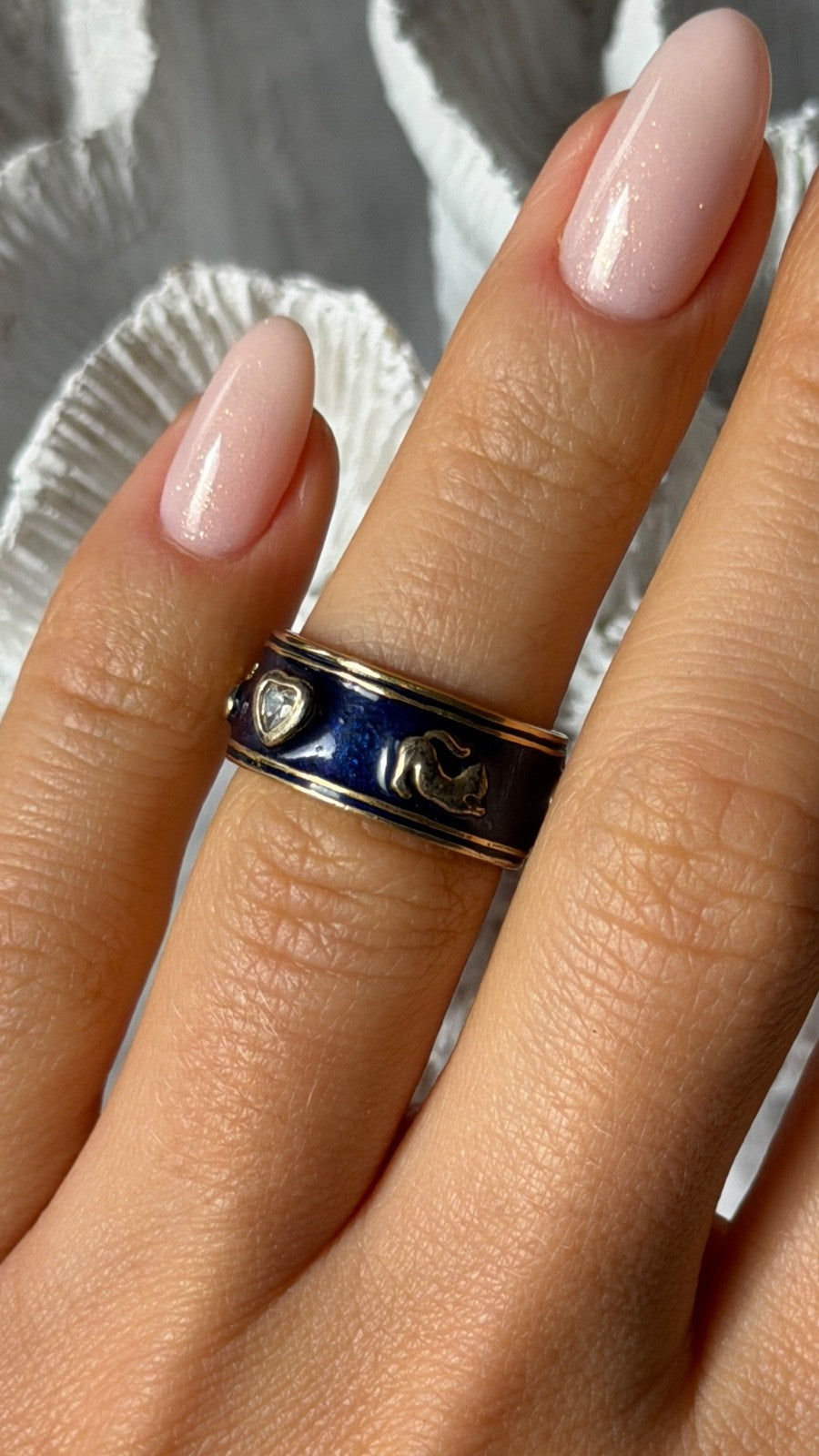925 Sterling Silver Gold Plated Blue Enamel Cats Ring Size 6